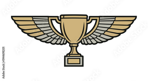 Golden Trophy with Wings Illustration.