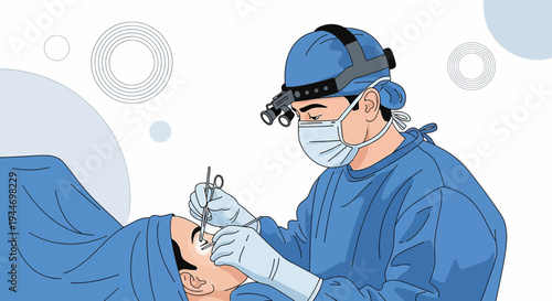 Surgeon Performing Rhinoplasty or Nasal Surgery with Surgical Instruments in Operating Room