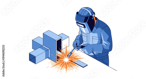 Welder Working with Metal Fabrication Process.