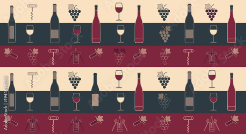 Wine Bottles and Glasses Illustration.