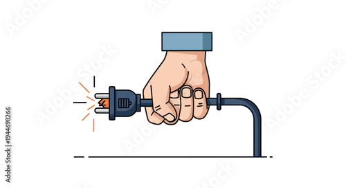 Hand Holding Electric Plug with Shock.
