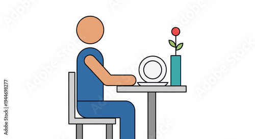 Man Sitting at Table Eating Alone.