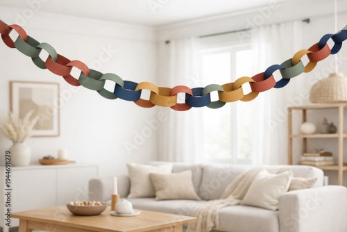 Minimalist Paper Chain Rainbow Hanging Decoration for Festive Modern Interior