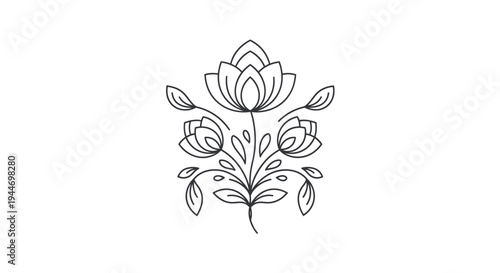 Simple Line Drawing of Flowering Plant.