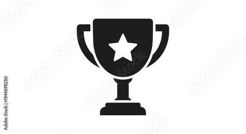 Black Trophy Cup with Star Icon.