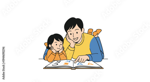 Father and Daughter Reading Together Book.