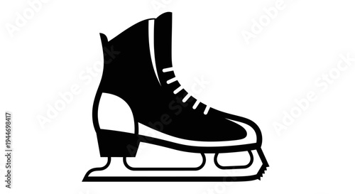 Black Ice Skate Illustration on White Background.