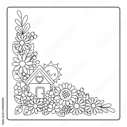 Doodle floral drawing Art therapy coloring page
