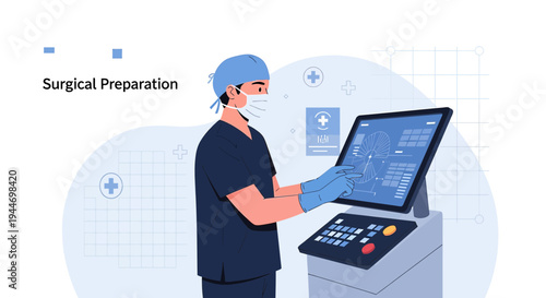 Surgeon Prepares for Surgery Using Advanced Medical Technology and Digital Displays