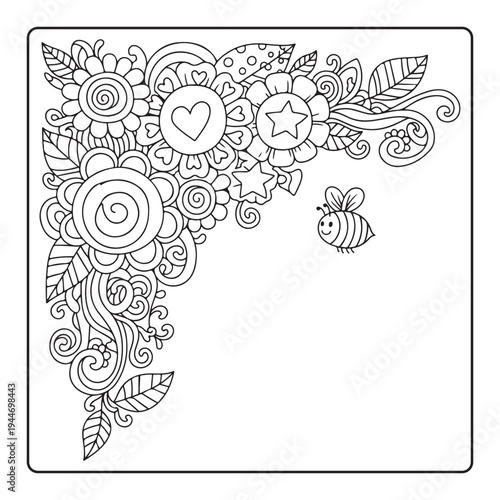 Doodle floral drawing Art therapy coloring page