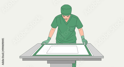 Surgeon Preparing for Medical Imaging Procedure on Table