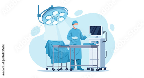 Surgeon Preparing for Operation in Modern Operating Room with Medical Equipment