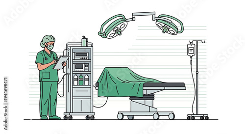Surgeon Preparing for Operation in Modern Operating Room with Medical Equipment