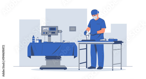Surgeon Preparing for Operation in Modern Operating Room with Medical Equipment