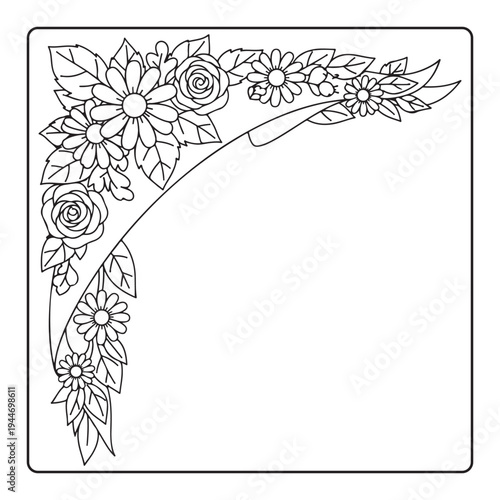 Doodle floral drawing Art therapy coloring page