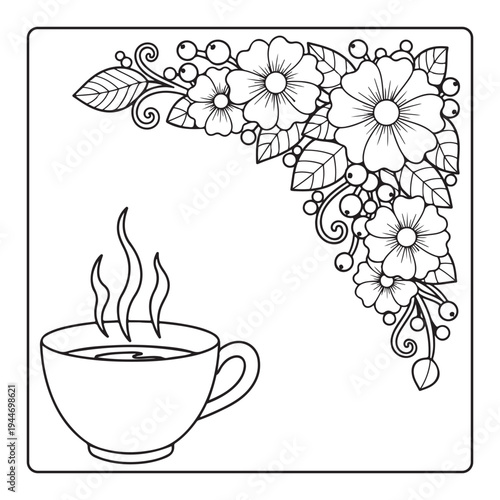 Doodle floral drawing Art therapy coloring page