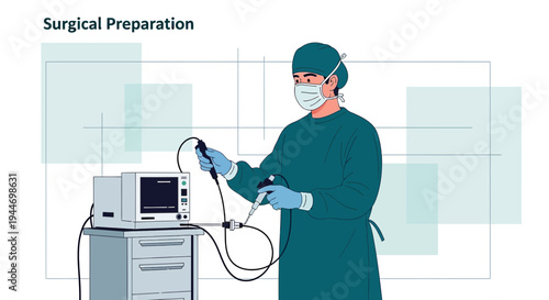 Surgeon Preparing Laparoscopic Surgical Equipment for Operation