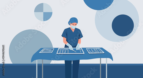 Surgeon Preparing Medical Scans for Surgical Operation in Modern Operating Room