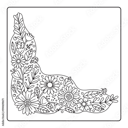 Doodle floral drawing Art therapy coloring page