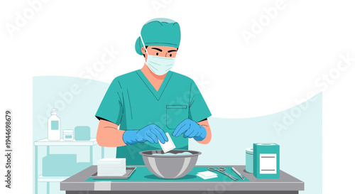 Surgeon Preparing Medical Supplies for Surgery in Operating Room