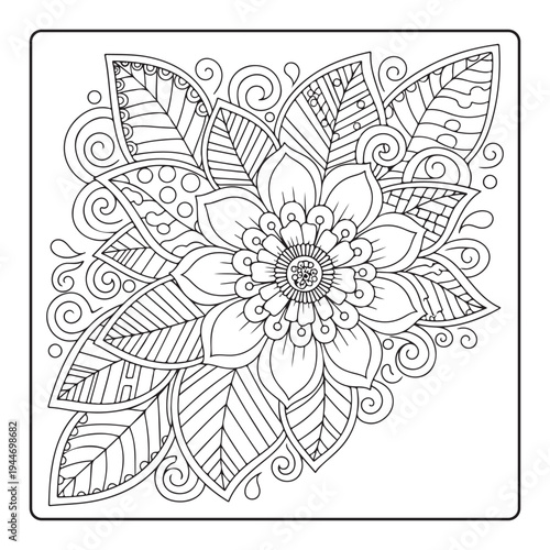 Doodle floral drawing Art therapy coloring page