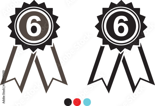 Two black and white ribbons with number six badge