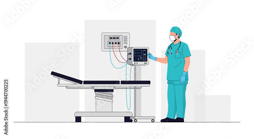 Surgeon Operating Medical Equipment in Operating Room