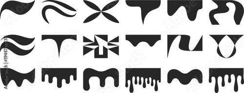 A clean graphic design showcase featuring a versatile collection of abstract black and white vector shapes, perfect for modern creative projects and digital art