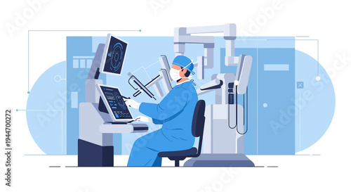 Surgeon Operating Robotic System in Modern Operating Room