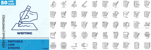 Writing Line Editable Icons set