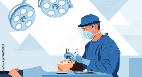 Surgeon Performing Eye Surgery with Modern Equipment in Operating Room