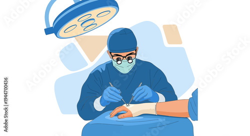 Surgeon Performing Hand Surgery Under Operating Room Lights