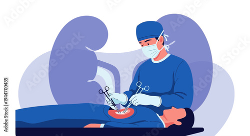 Surgeon Performing Kidney Transplant Operation on Patient with Kidney Illustration Background