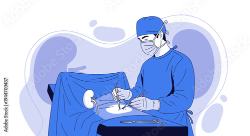 Surgeon Performing Kidney Transplant Operation in Operating Room