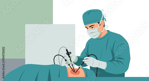 Surgeon Performing Laparoscopic Surgery with Advanced Medical Equipment