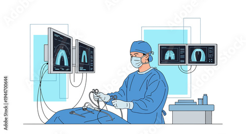 Surgeon Performing Laparoscopic Surgery with Advanced Medical Imaging Displays