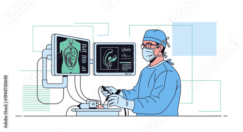 Surgeon performing laparoscopic surgery with advanced medical imaging technology