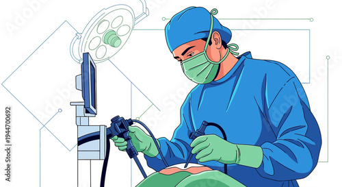 Surgeon Performing Laparoscopic Surgery with Advanced Medical Technology