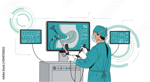 Surgeon Performing Laparoscopic Surgery with Robotic Assistance and Advanced Medical Displays