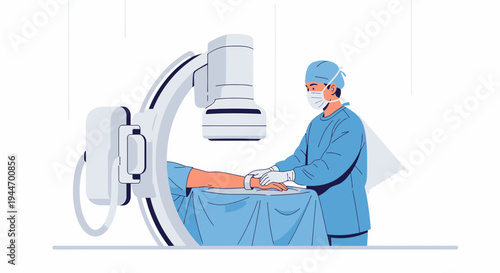 Surgeon Performing Medical Procedure with C-Arm X-Ray Machine in Operating Room