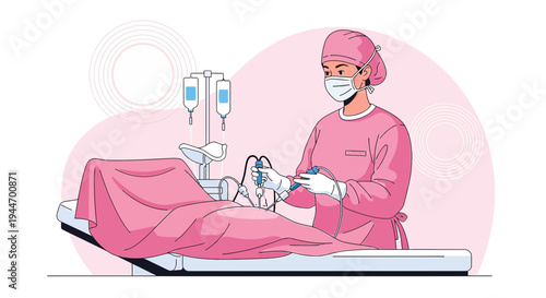 Surgeon Performing Medical Procedure with Patient and Medical Equipment in Operating Room