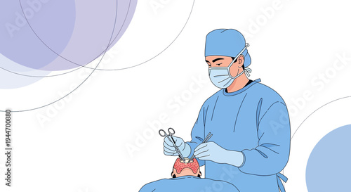 Surgeon Performing Medical Procedure with Instruments in Operating Room