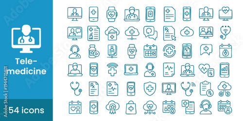 Telemedicine icon set for digital health and online medical consultation