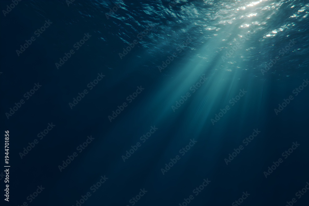 Obraz premium Sunlight rays shining through ocean water surface