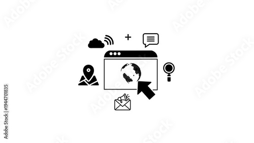 Digital marketing icon animation concept. Digital marketing online communication and global business connection. Digital marketing technology interface, internet promotion and online business growth