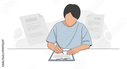 Student Writing Essay on Clipboard, Academic Paperwork, Study Concept