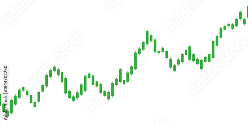 Stock trade chart. Trading graph. Green candle forex market isolated on white background. Candlestick investment finance. Stockmarket price. Profit business. Invest design. Trend. Vector illustration