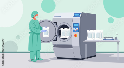 Sterilization Process: Medical Professional Loading Autoclave with Sterile Packs