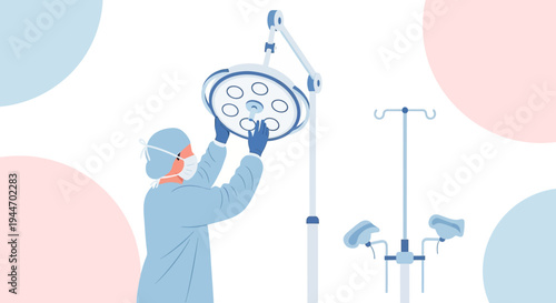 Surgeon Adjusting Operating Room Light, Medical Equipment, Surgical Preparation