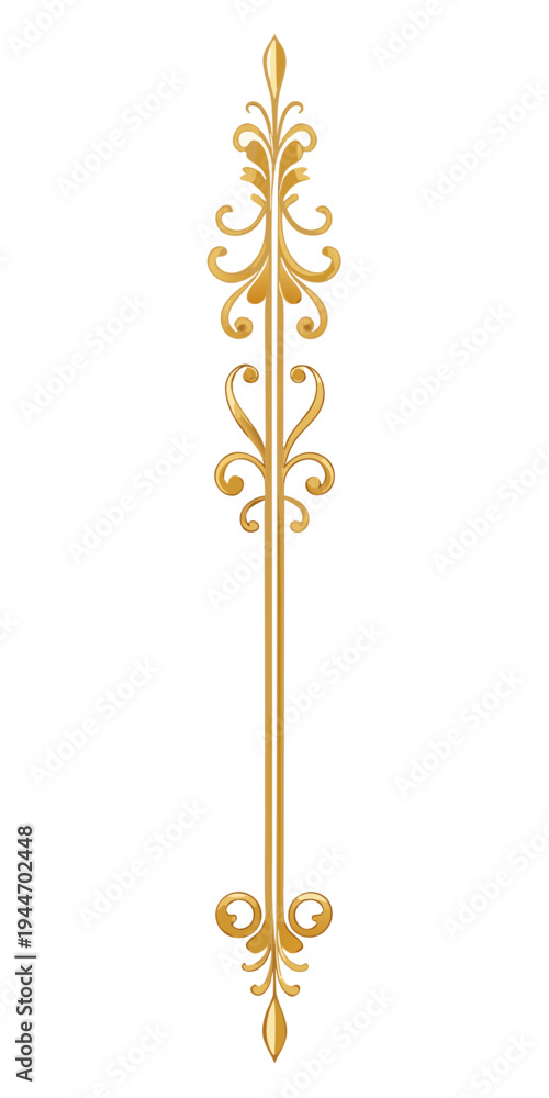 Fototapeta premium Elegant golden ornamental vertical divider, vector
